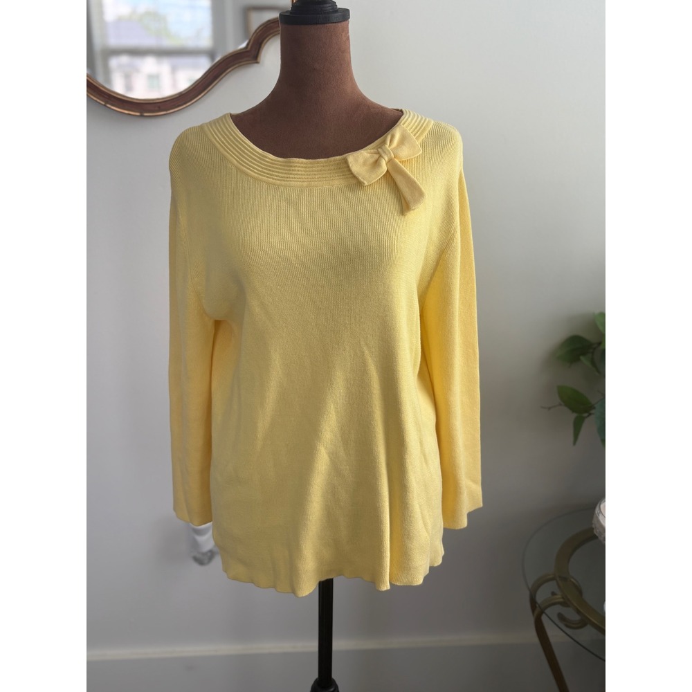 Sag Harbor Womens Yellow Crew Neck‎ Long Sleeve Knit Sweater Top with Bow